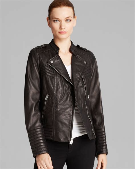 michael kors black leather moto jacket womens|Michael Kors asymmetrical leather jacket.